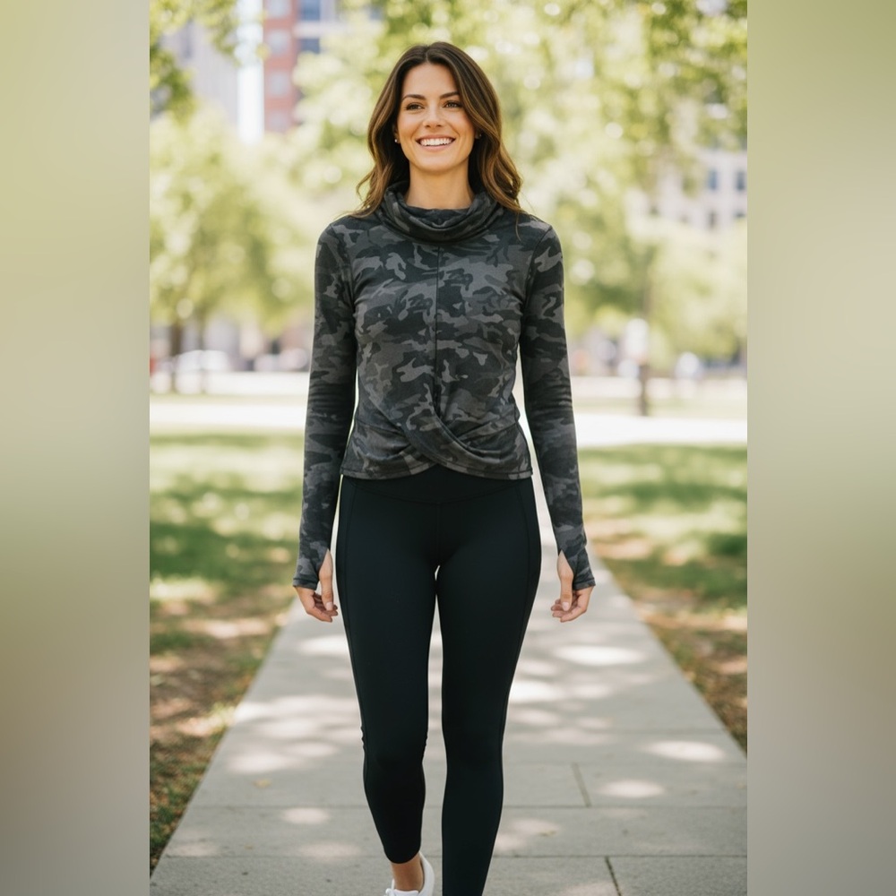 Lululemon Camouflage Long Sleeve Cowl Neck Top